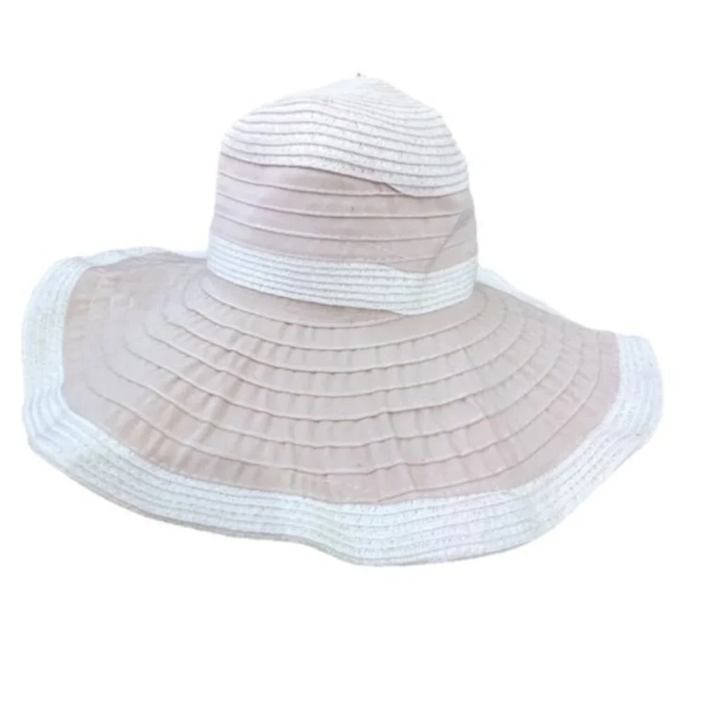 Womens Floppy Sun Hat Wide‎ Brim Beige Ivory BOHO Beach Vacation Pool Travel